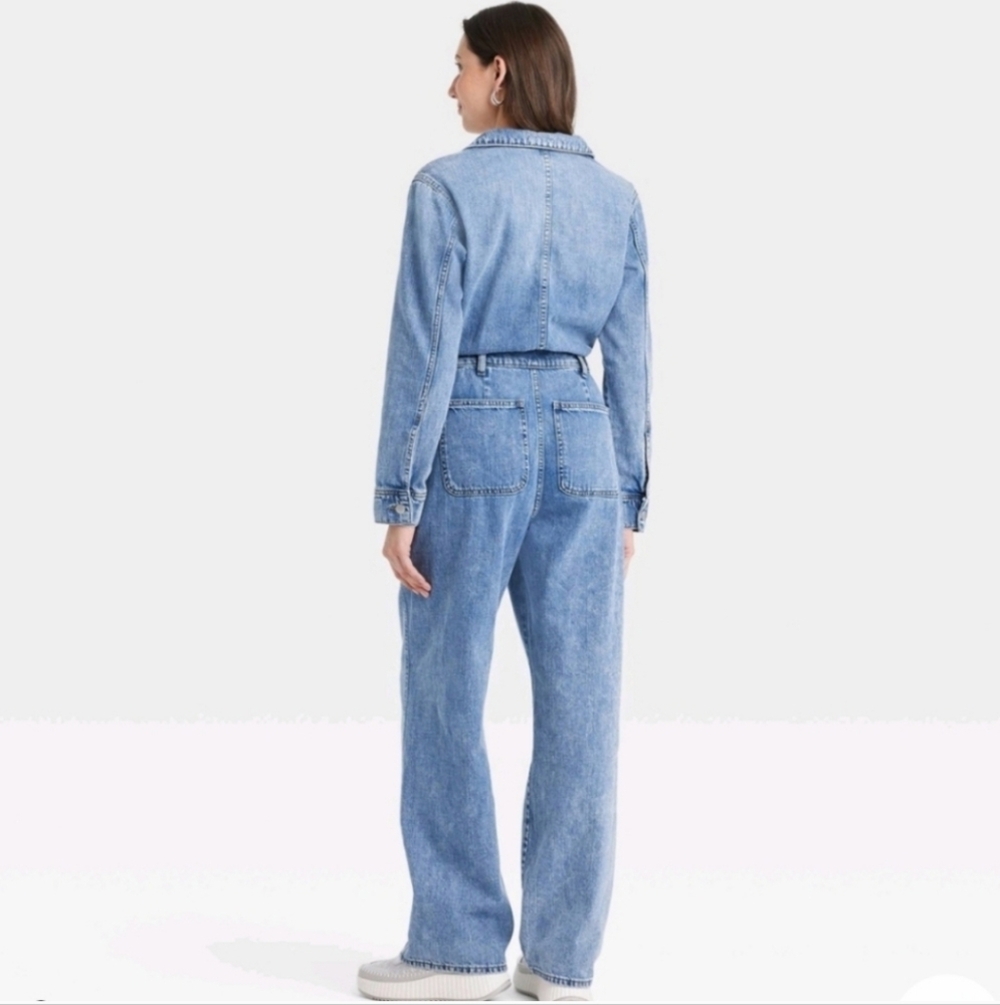 Women's Long Sleeve Utility Baggy Denim Jumpsuit Universal Thread Medium Denim 2 - Picture 2 of 16